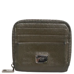 Military Green Leather Logo Plaque Card Holder Coin Purse Wallet