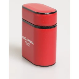 Red White Calfskin Leather Logo Flip Holder Airpods Case