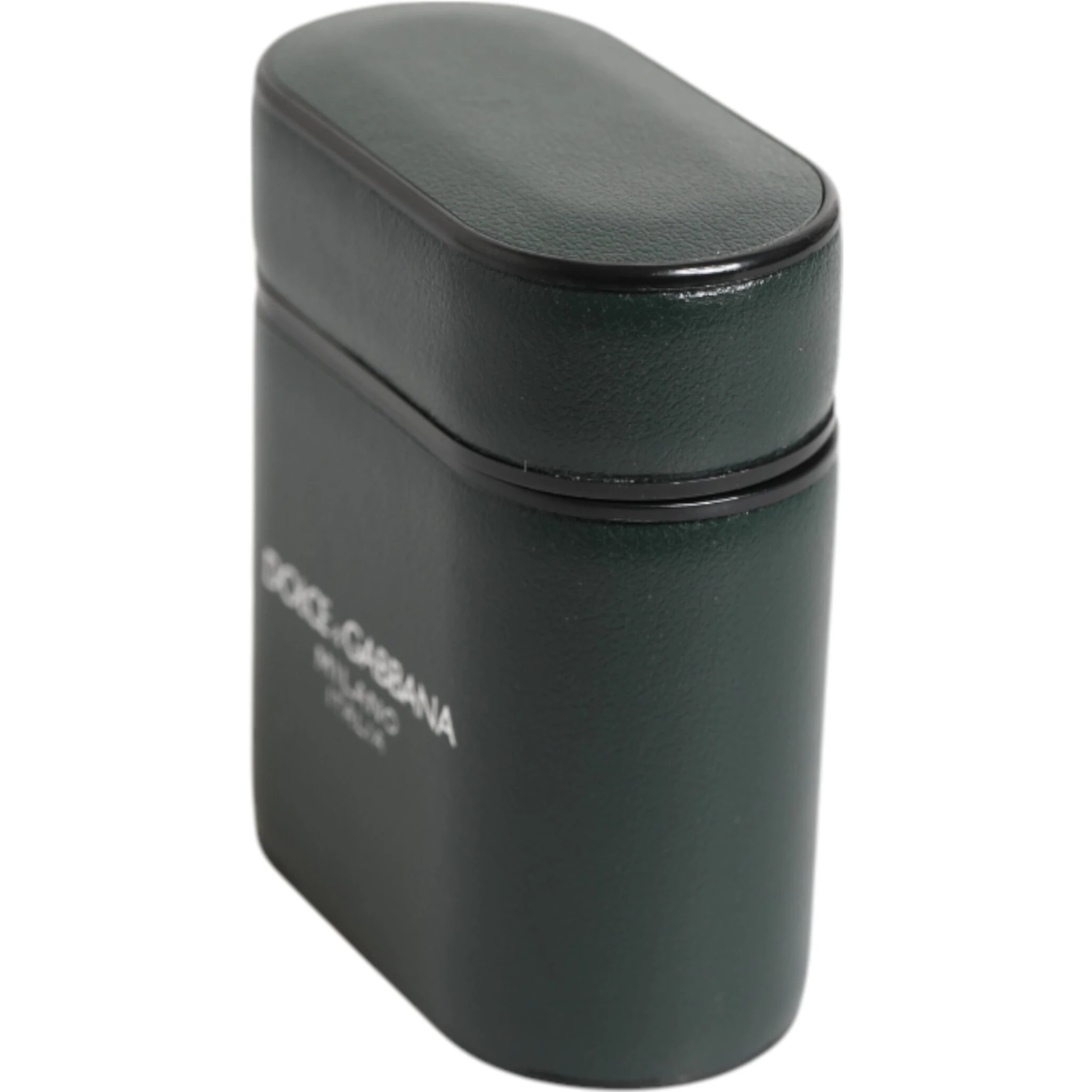 Army Green Calfskin Leather Logo Flip Holder Airpods Case