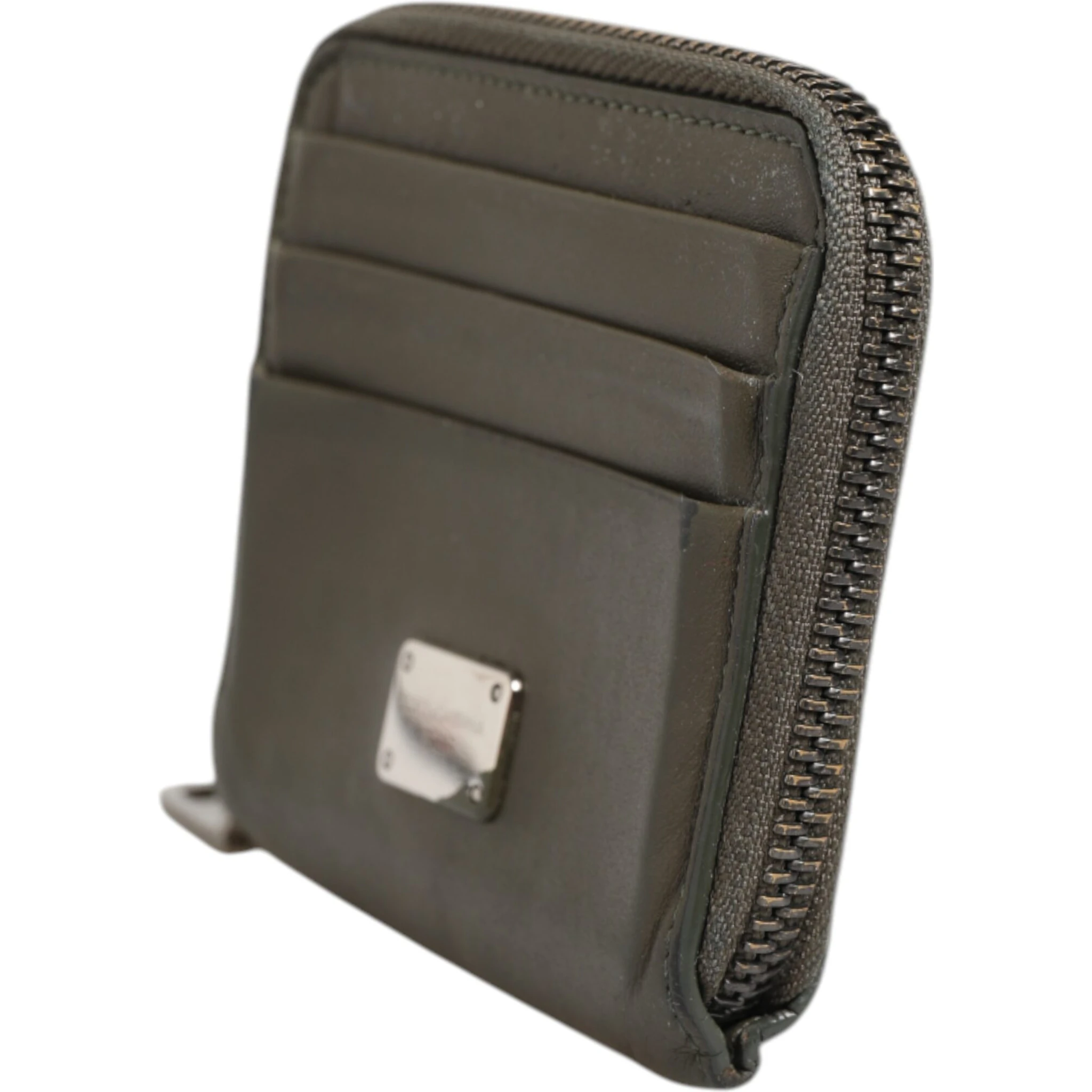 Military Green Leather Logo Plaque Card Holder Coin Purse Wallet
