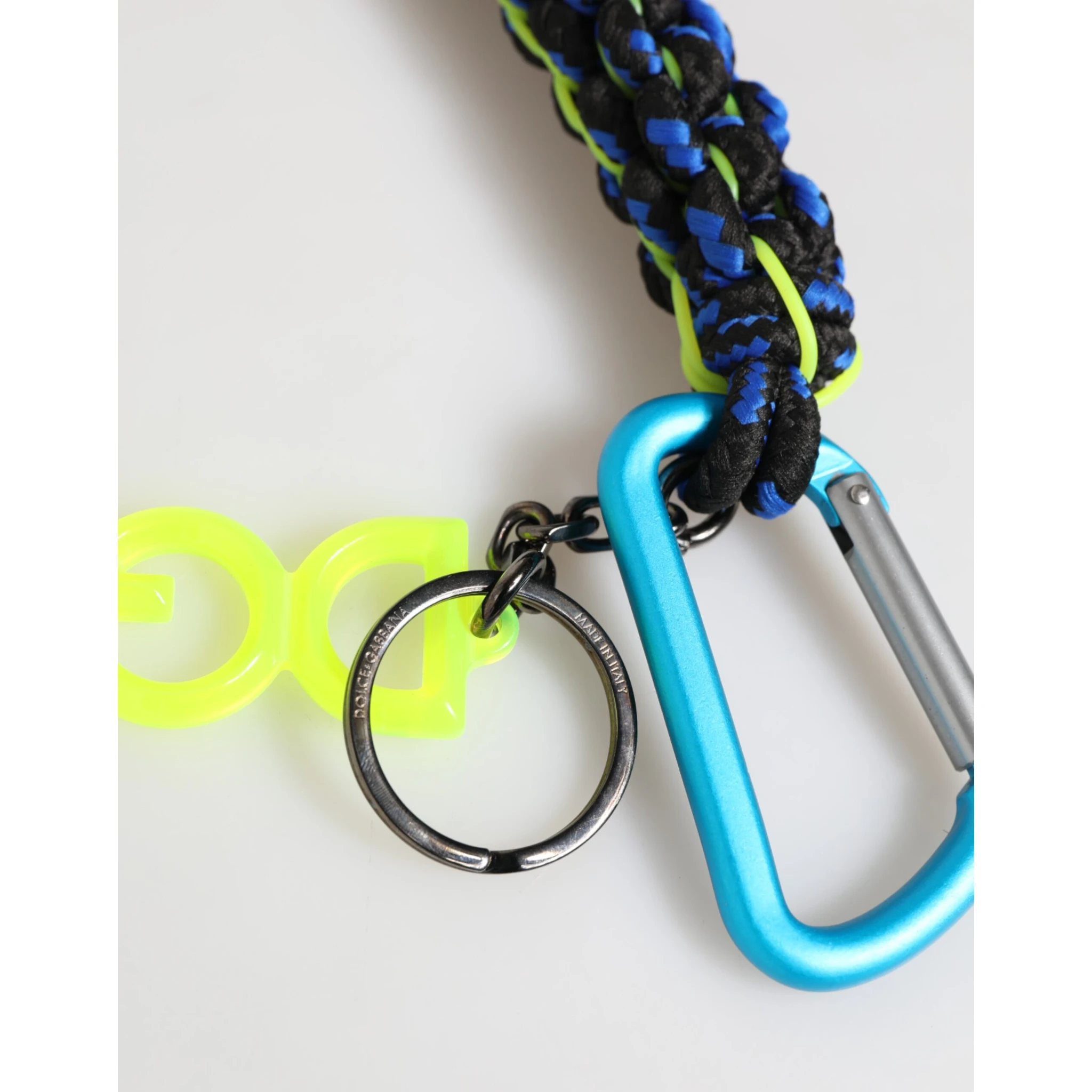 Blue Yellow Leather Tape String DG Logo Keychain Keyring