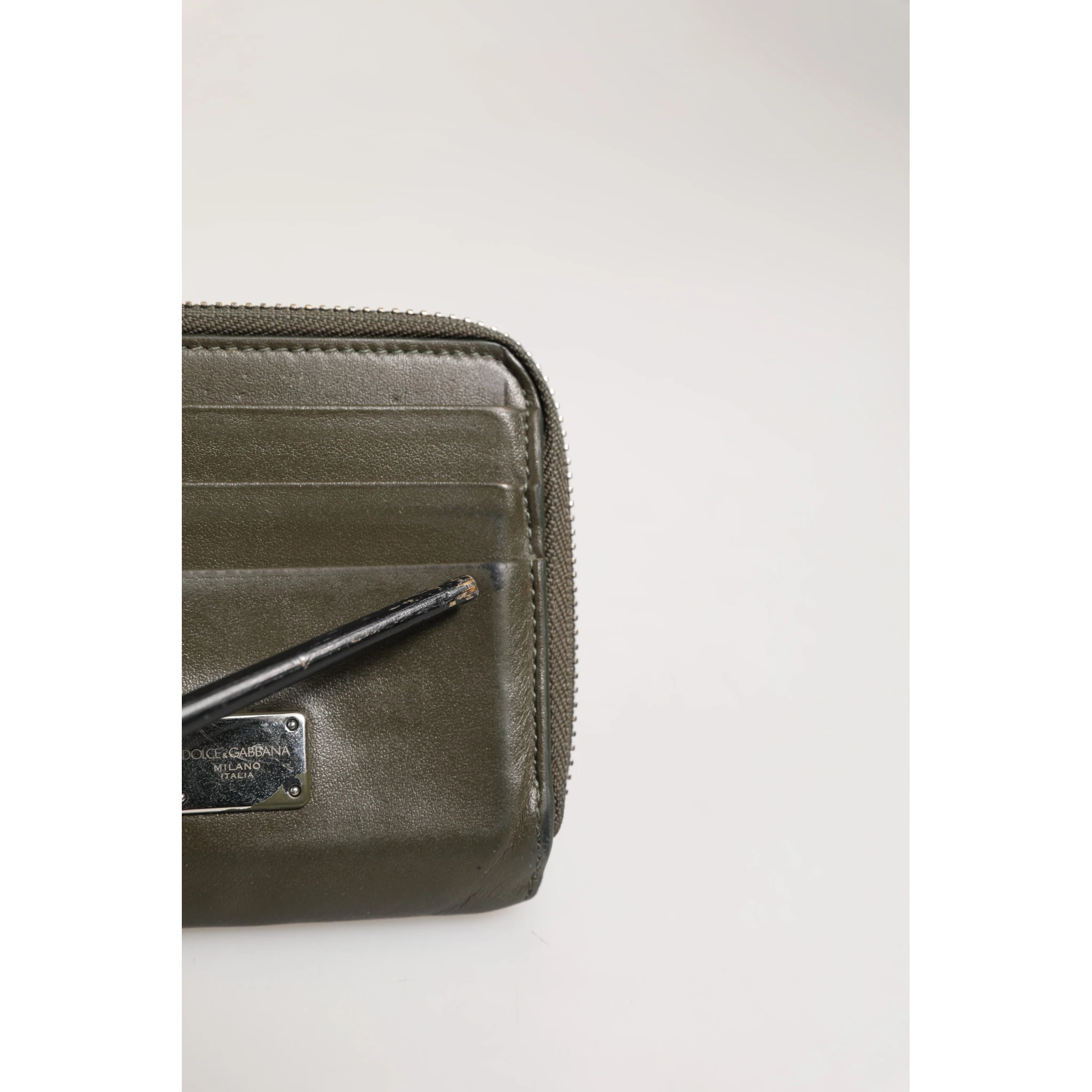 Military Green Leather Logo Plaque Card Holder Coin Purse Wallet