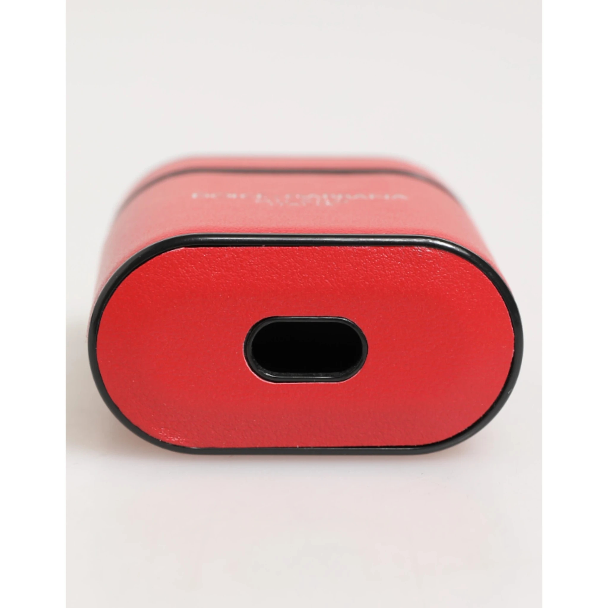 Red White Calfskin Leather Logo Flip Holder Airpods Case