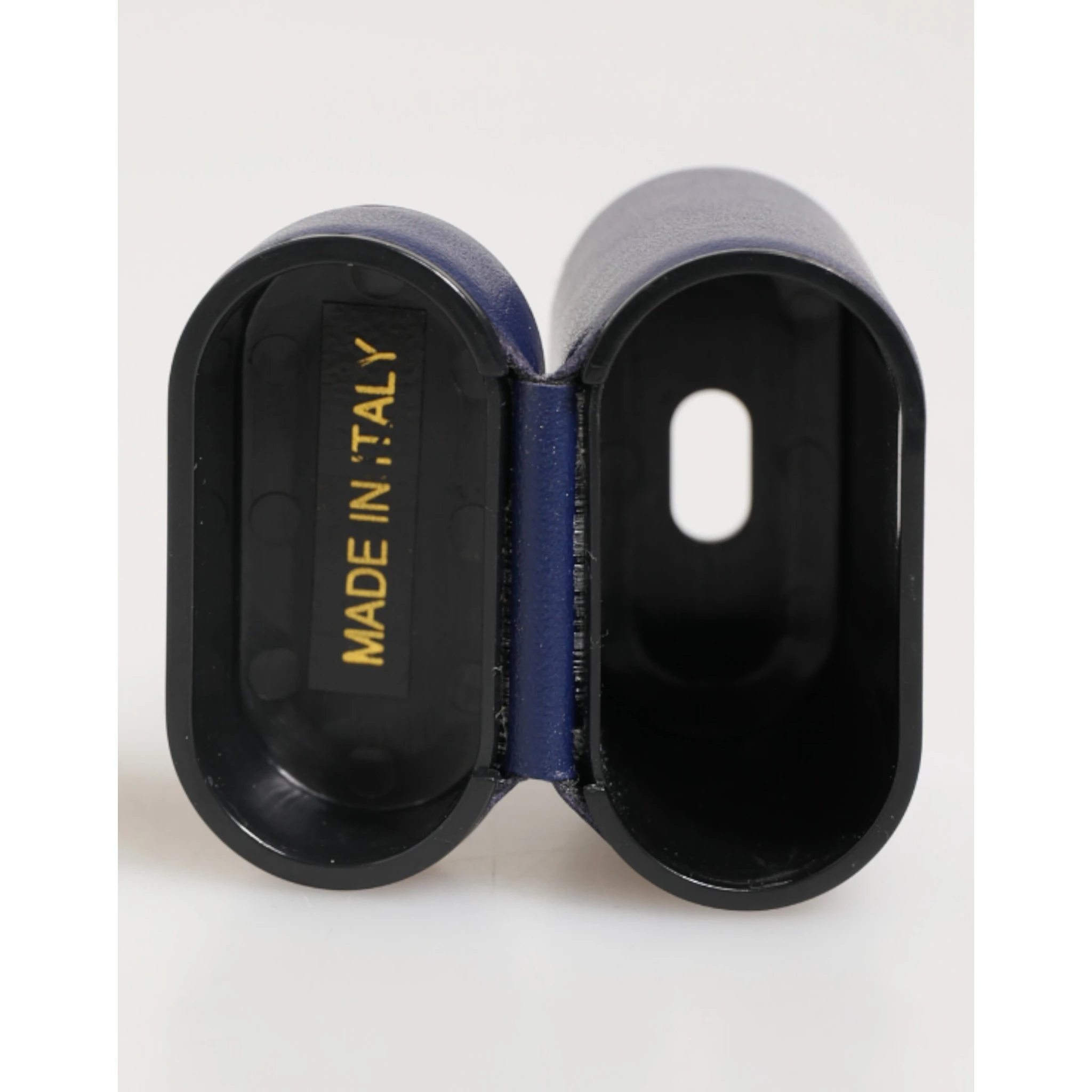 Blue Leather Logo Print Flip Holder Men Airpods Case
