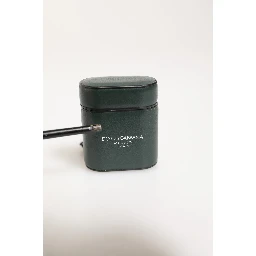 Army Green Calfskin Leather Logo Flip Holder Airpods Case