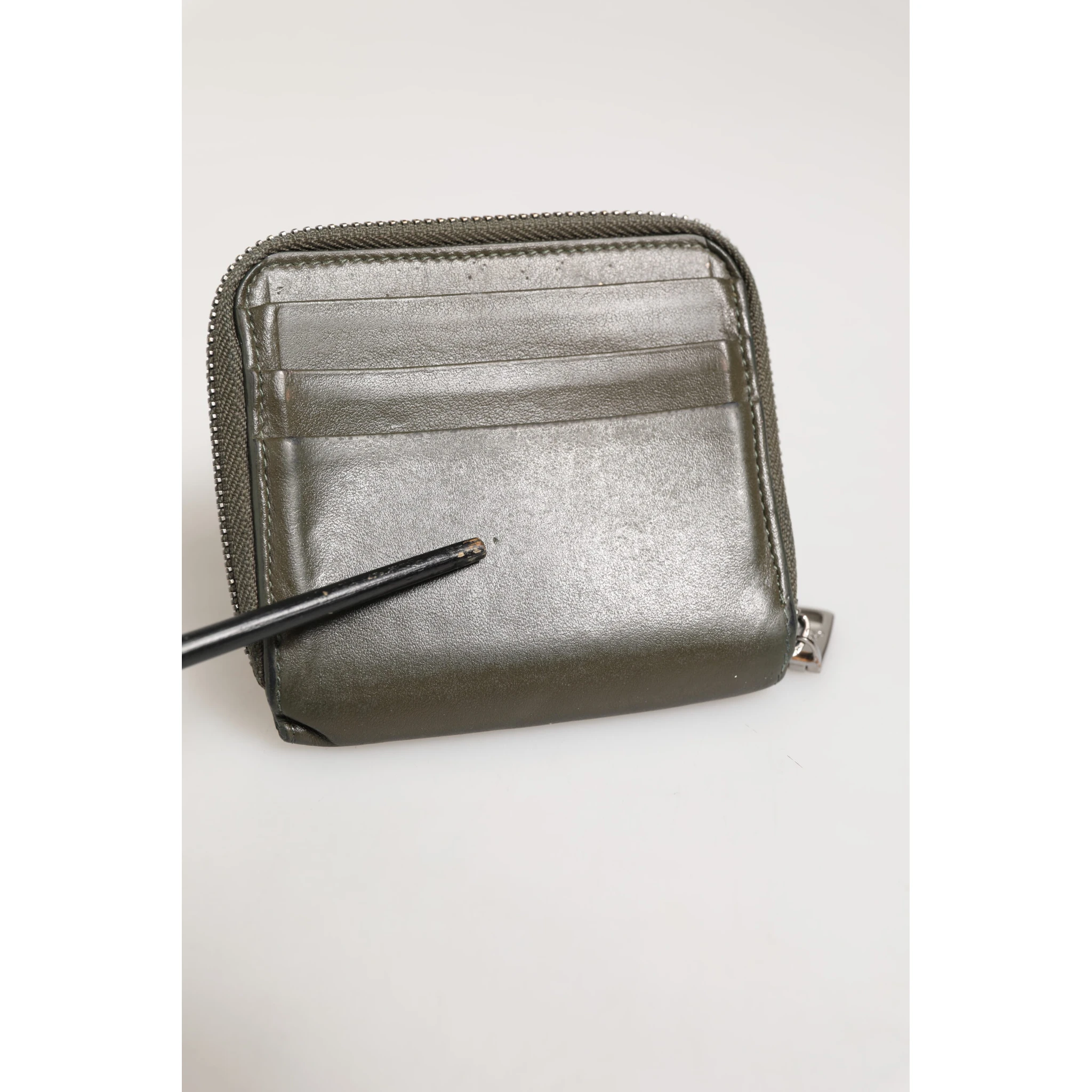 Military Green Leather Logo Plaque Card Holder Coin Purse Wallet