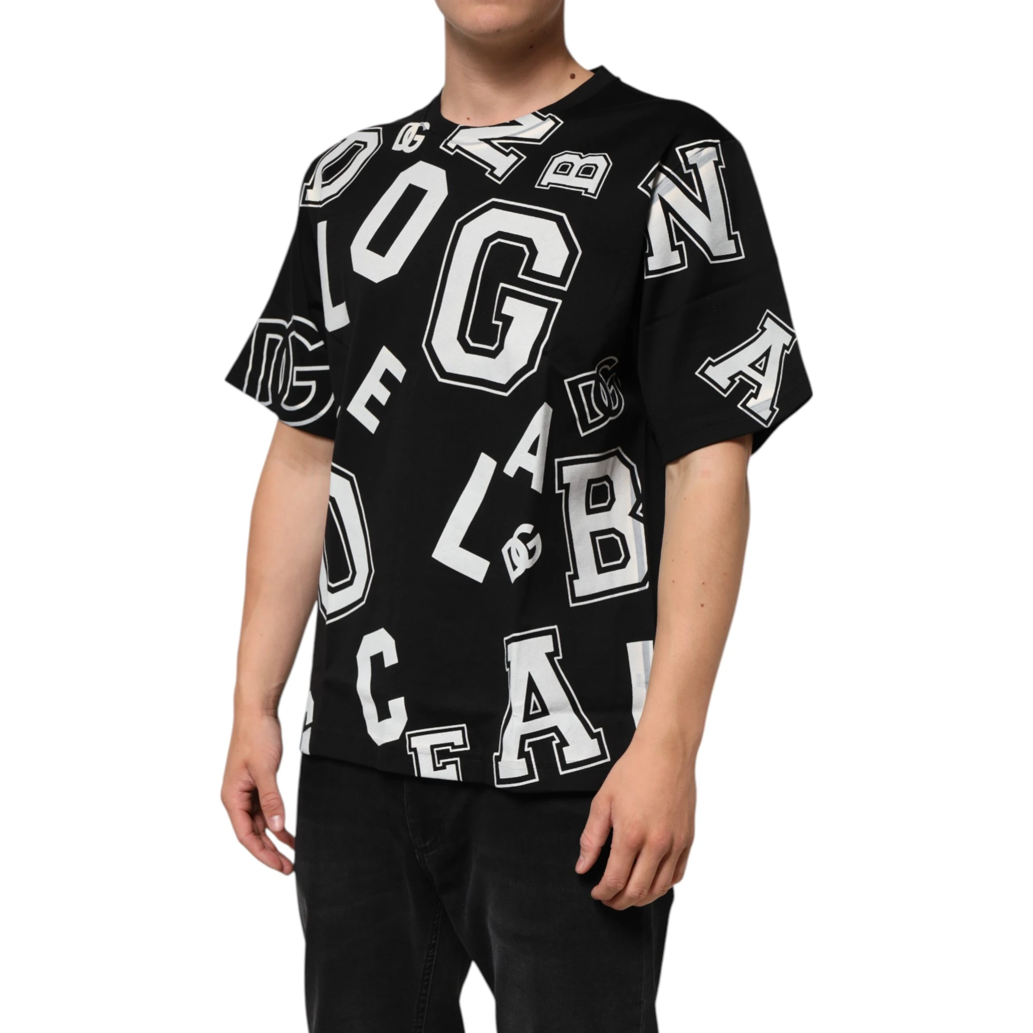 Black Cotton Letter Print Short Sleeve T-shirt