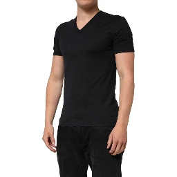 Black Cotton Plain V-Neck Men Shirt T-shirt