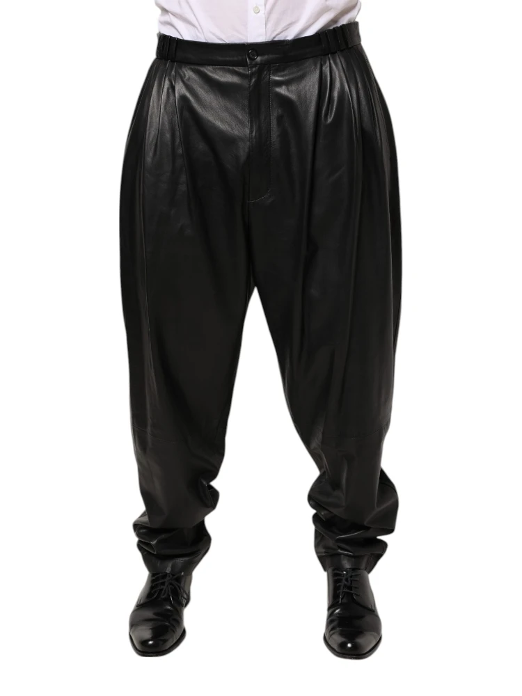 Black Lamb Leather Trousers Men Pants