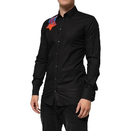 Black Cotton Star Sequin Dress Formal Men Shirt