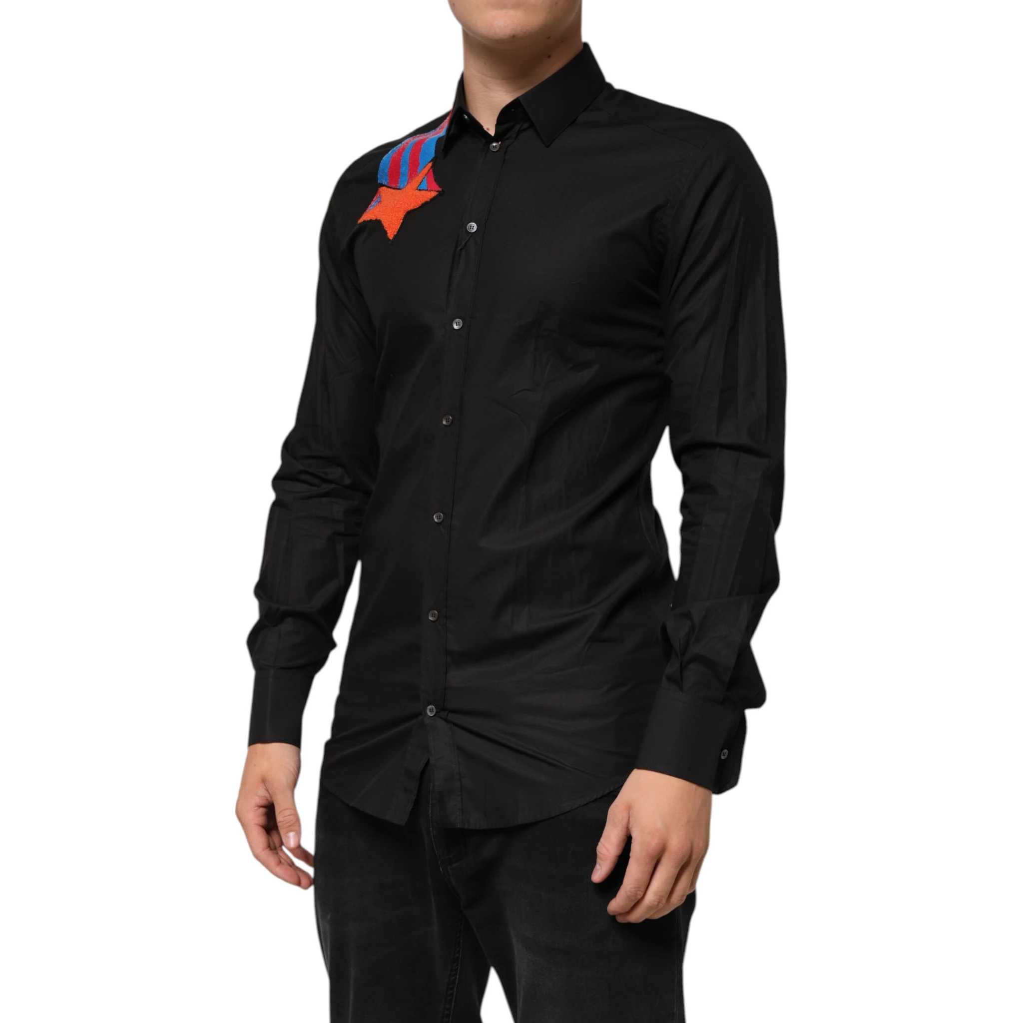 Black Cotton Star Sequin Dress Formal Men Shirt
