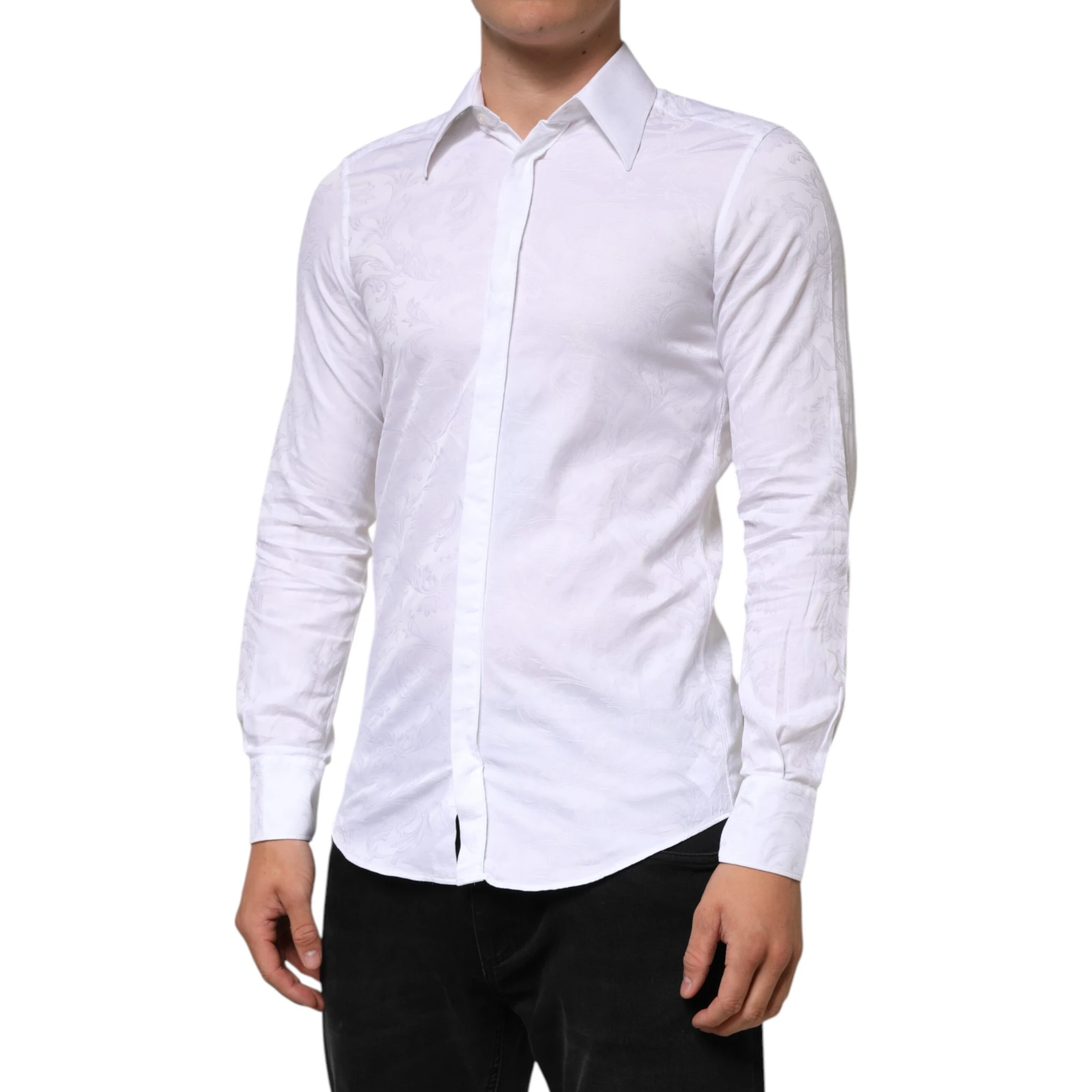 White Cotton MARTINI Paisley Jacquard Shirt