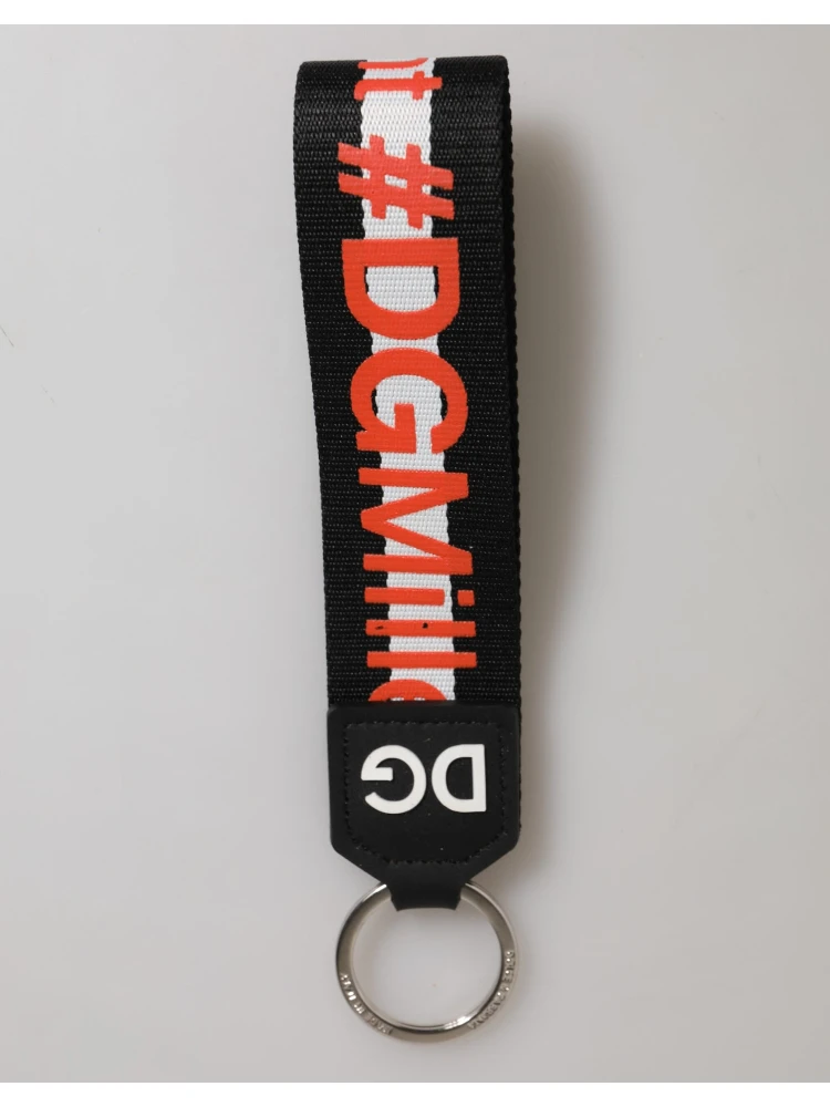 Black Red Logo Polyester Brass Holder Keychain Keyring