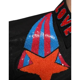 Black Cotton Star Sequin Dress Formal Men Shirt