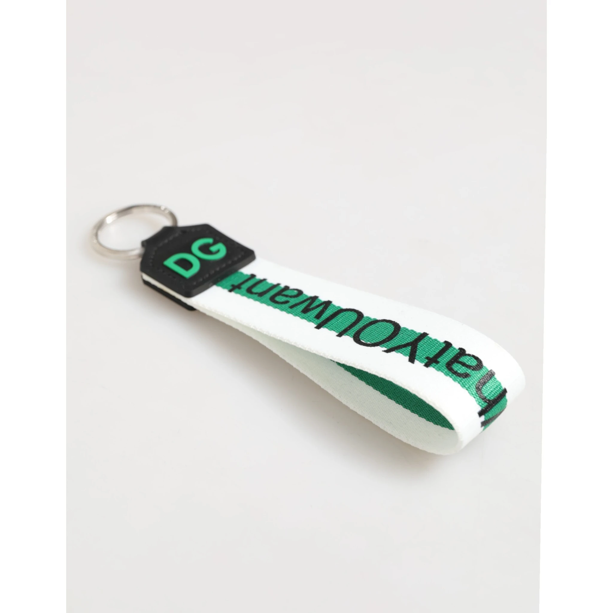 Green Logo Polyester Silver Brass Holder Keychain Keyring