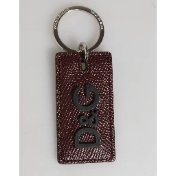Dark Brown Leather Logo Metal Ring Men Keychain Keyring