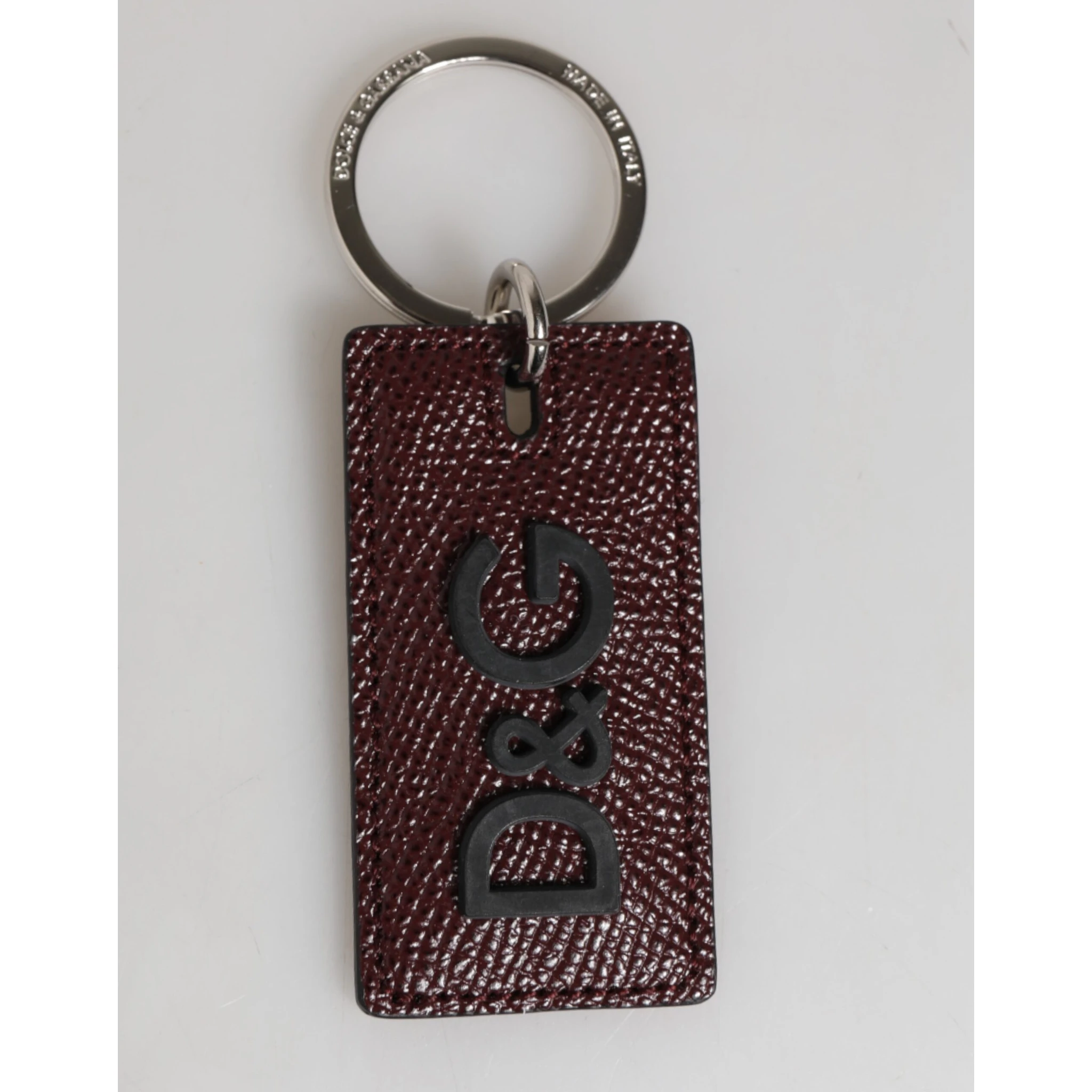 Dark Brown Leather Logo Metal Ring Men Keychain Keyring