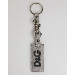 Gray Leather Logo Metal Ring Keychain Holder Men Keyring