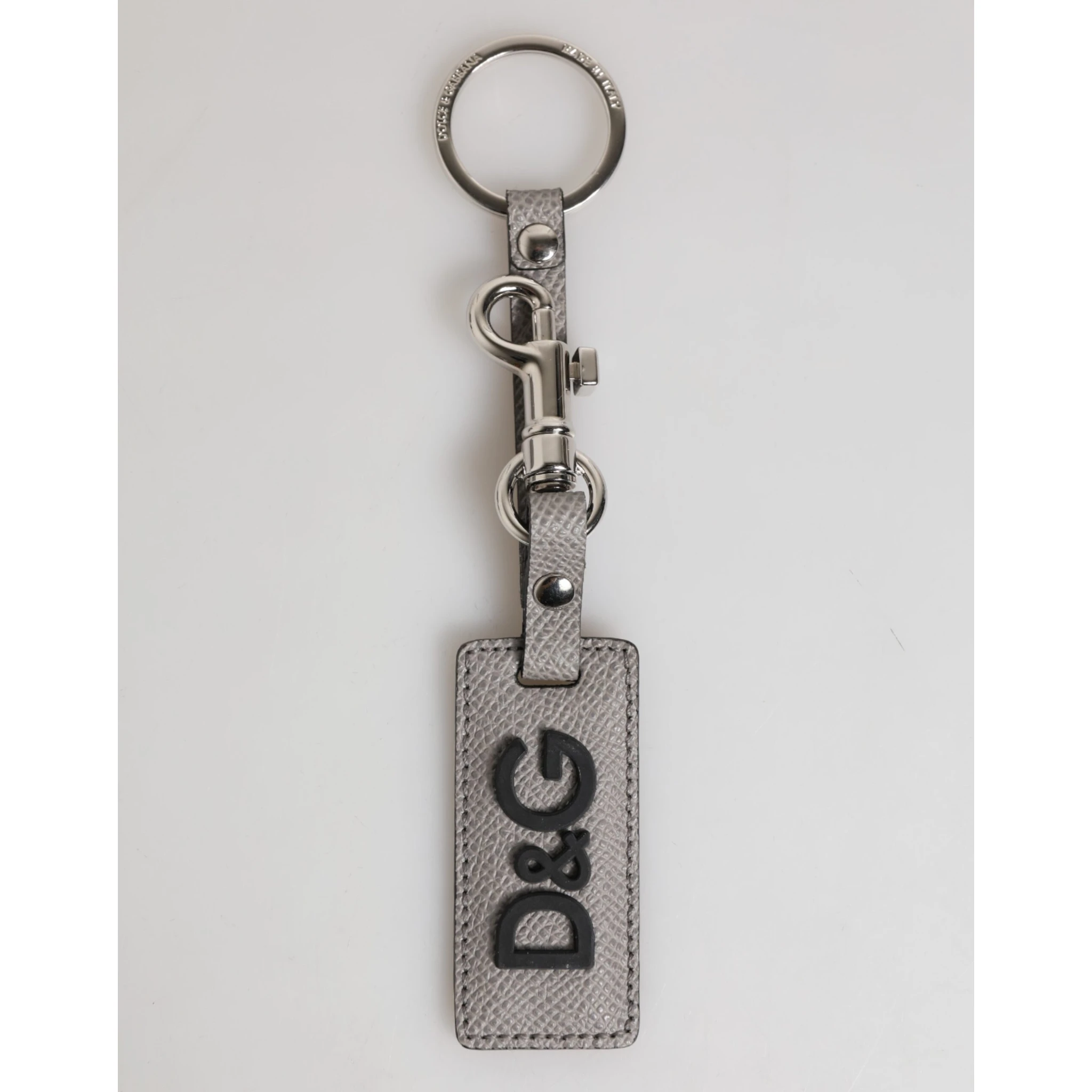 Gray Leather Logo Metal Ring Keychain Holder Men Keyring