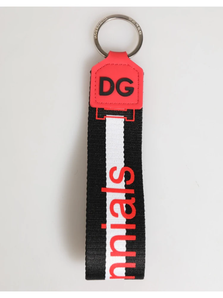 Red White DG Logo Polyester Brass Holder Keychain Keyring