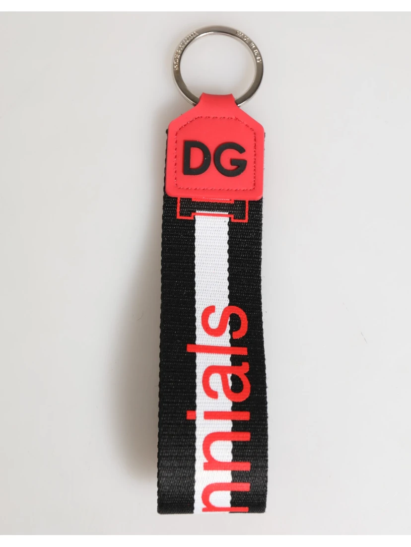 Red White DG Logo Polyester Brass Holder Keychain Keyring