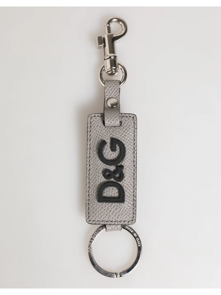 Gray Leather Logo Metal Ring Keychain Holder Men Keyring