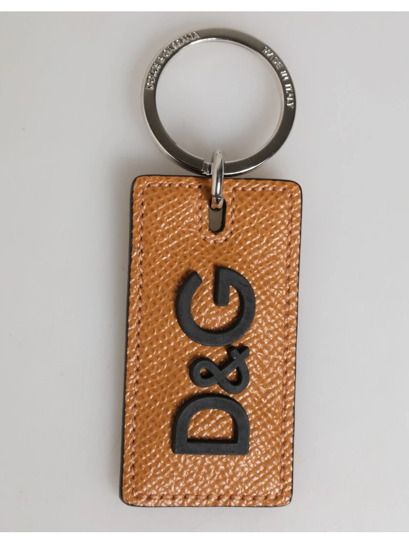 Brown Leather Logo Metal Ring Keychain Holder Men Keyring