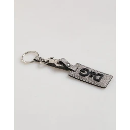 Gray Leather Logo Metal Ring Keychain Holder Men Keyring