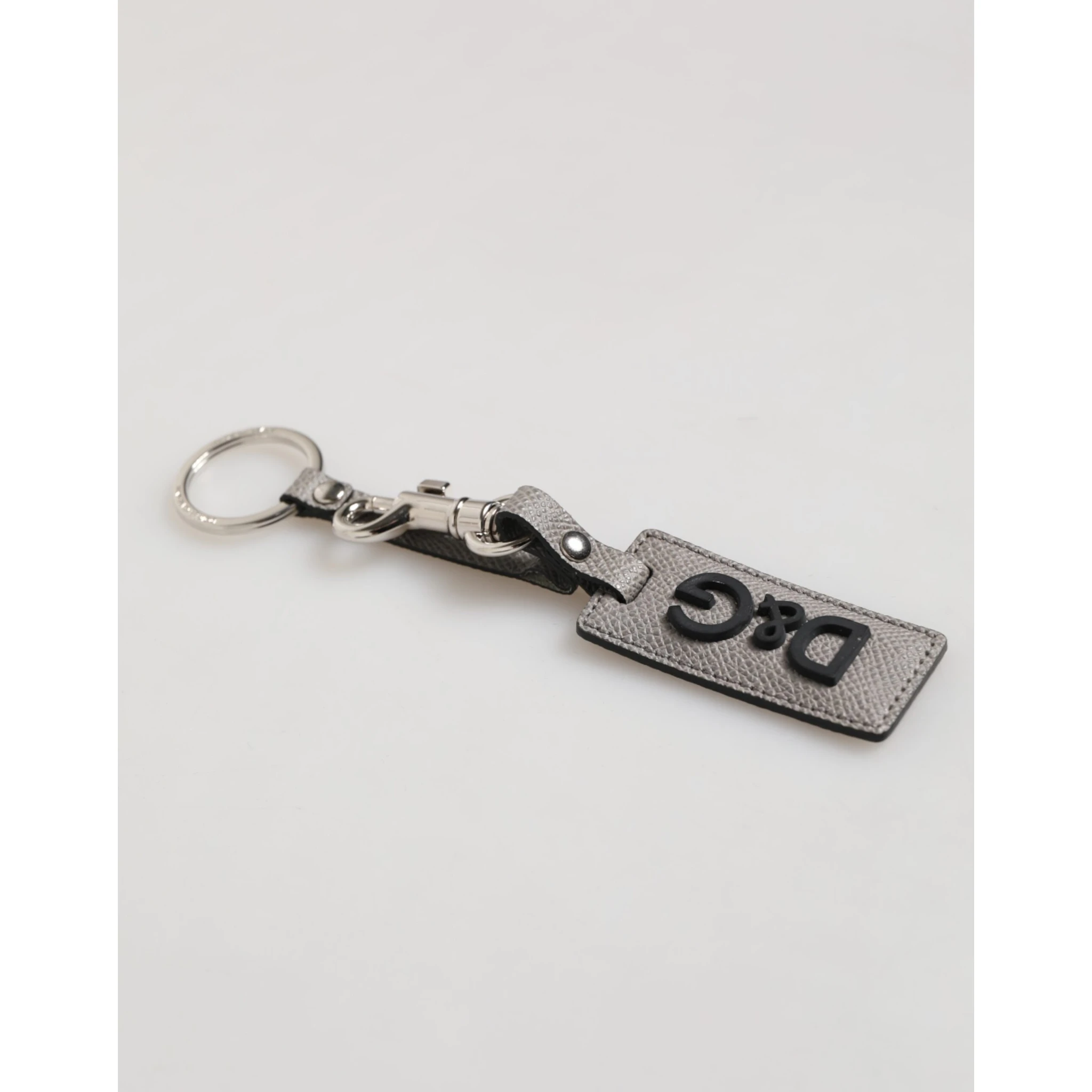 Gray Leather Logo Metal Ring Keychain Holder Men Keyring