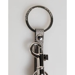 Gray Leather Logo Metal Ring Keychain Holder Men Keyring