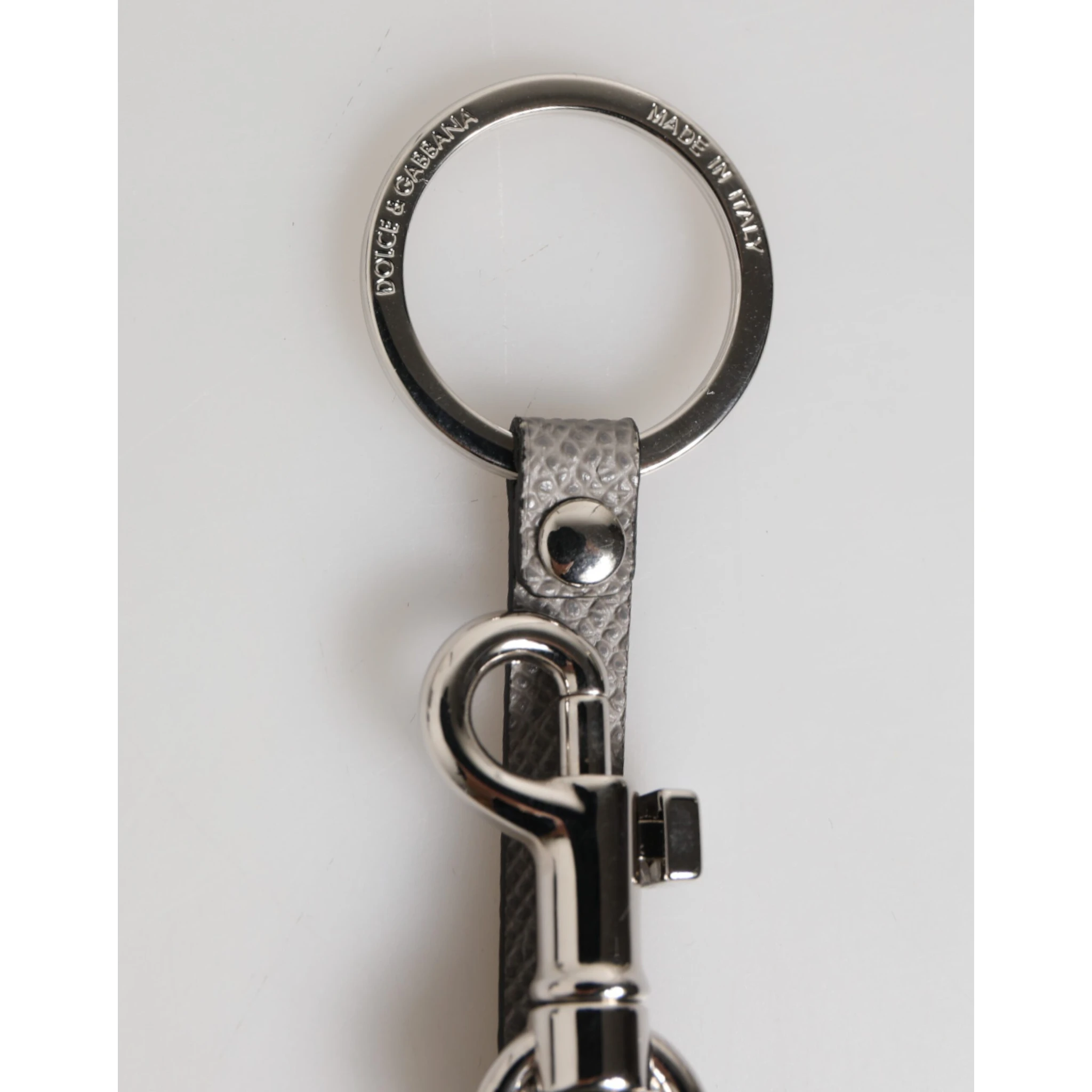 Gray Leather Logo Metal Ring Keychain Holder Men Keyring