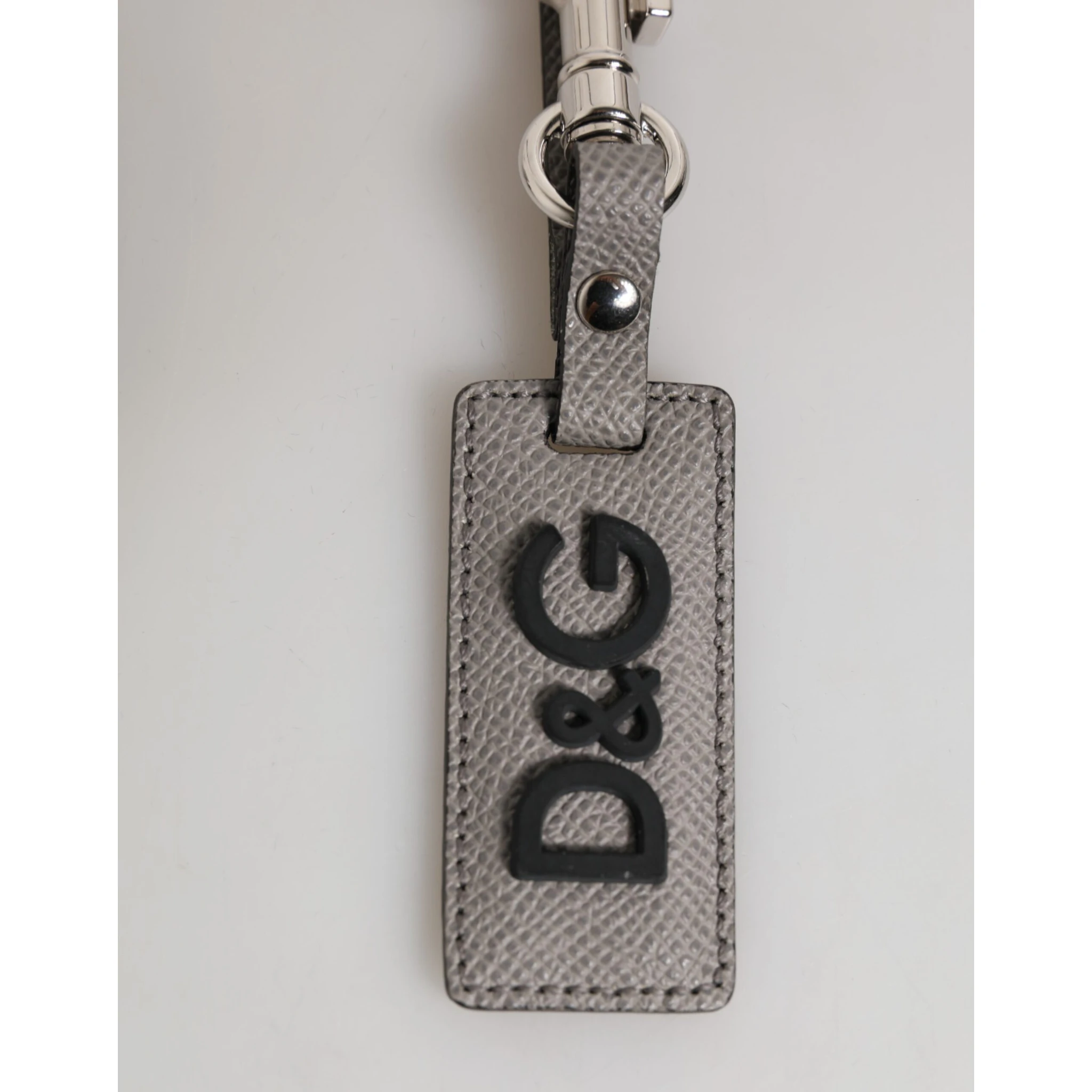 Gray Leather Logo Metal Ring Keychain Holder Men Keyring