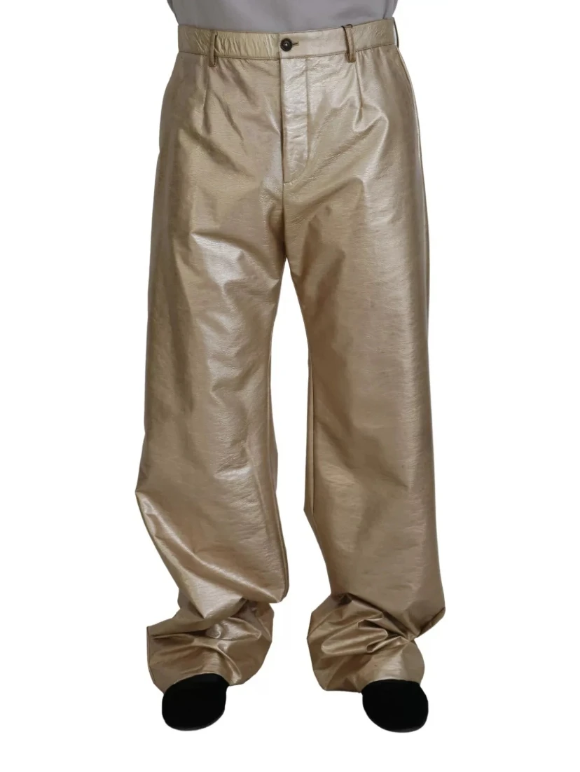 Metallic Gold Polyester StraightTrouser Pants