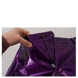 Purple Metallic Nylon Straight Trouser Pants