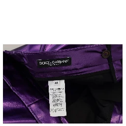Purple Metallic Nylon Straight Trouser Pants