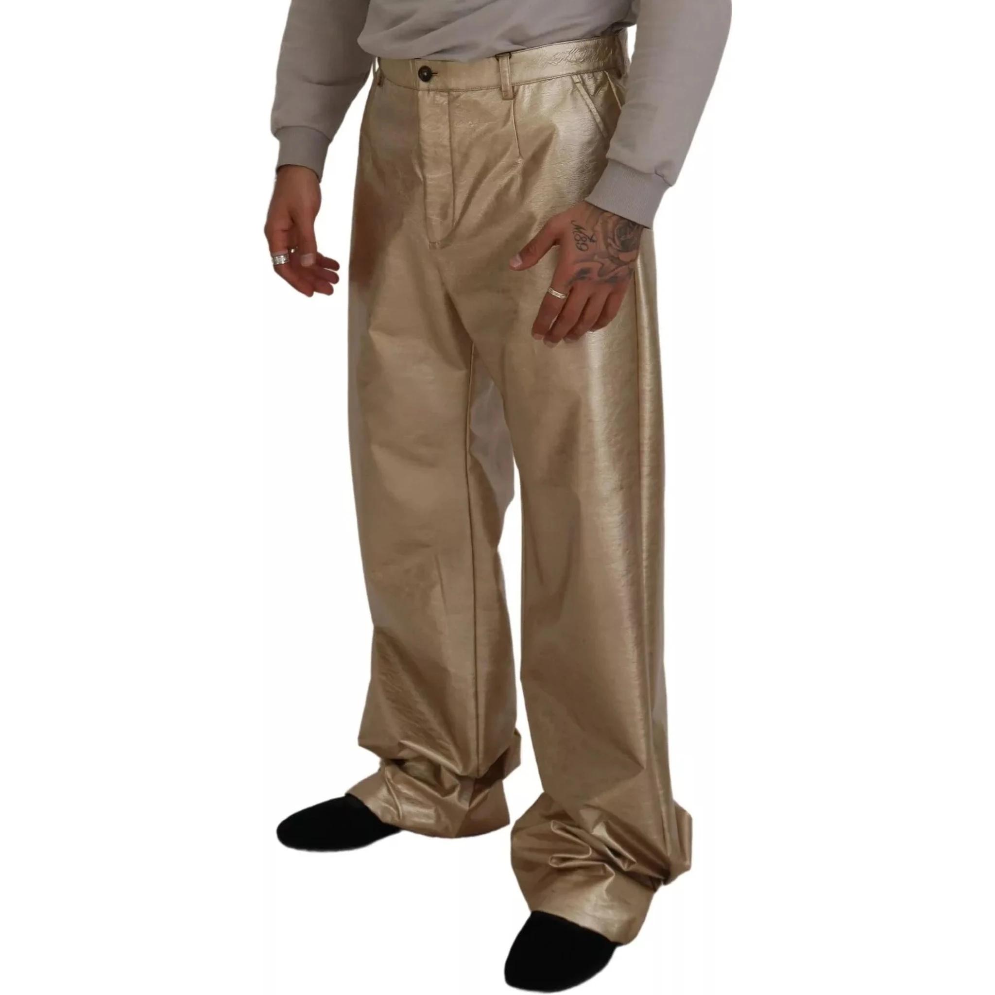 Metallic Gold Polyester StraightTrouser Pants