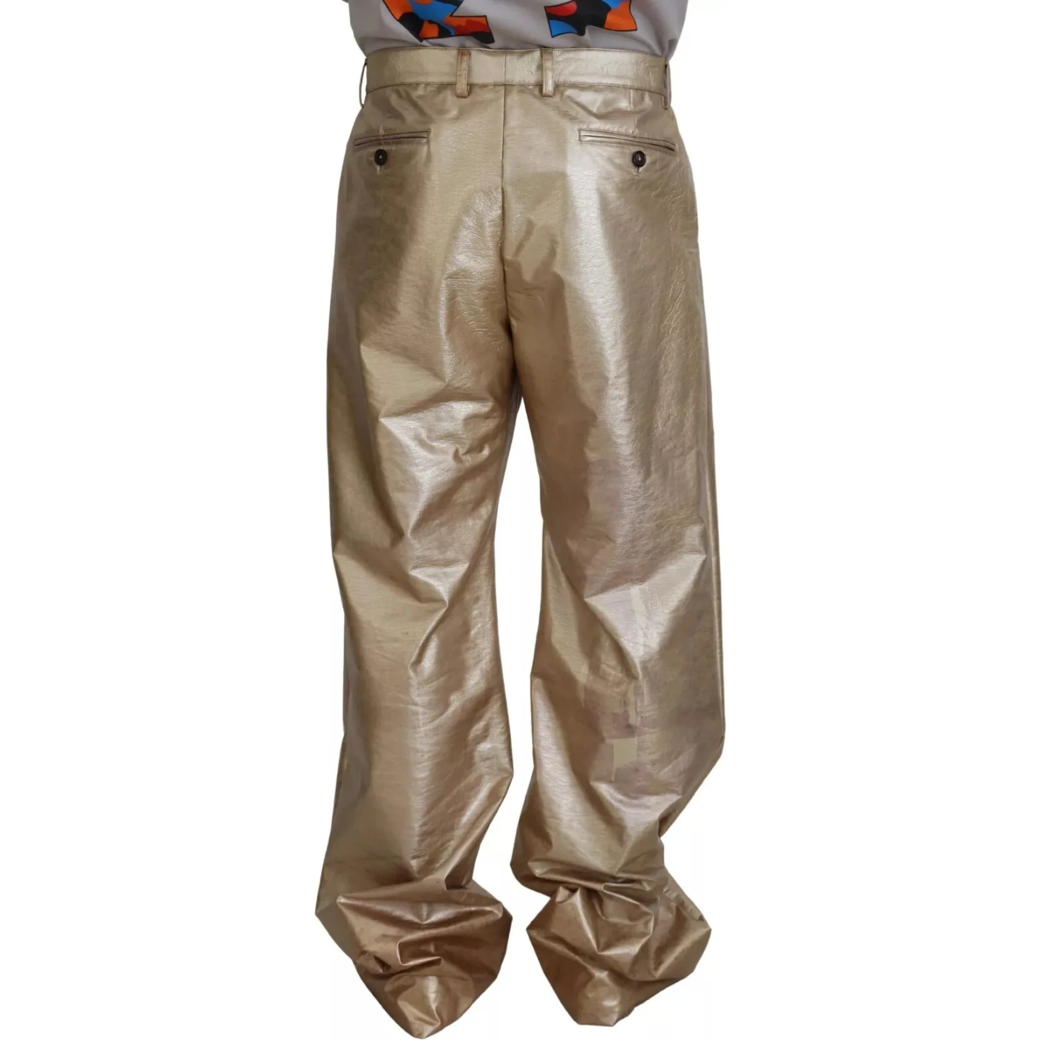 Metallic Gold Polyester StraightTrouser Pants