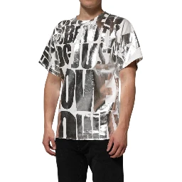 White Metallic Print Cotton CrewNeck T-shirt