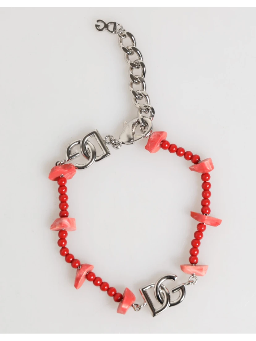 Silver Tone Brass Beaded Resin DG Logo Chain Men Bracelet