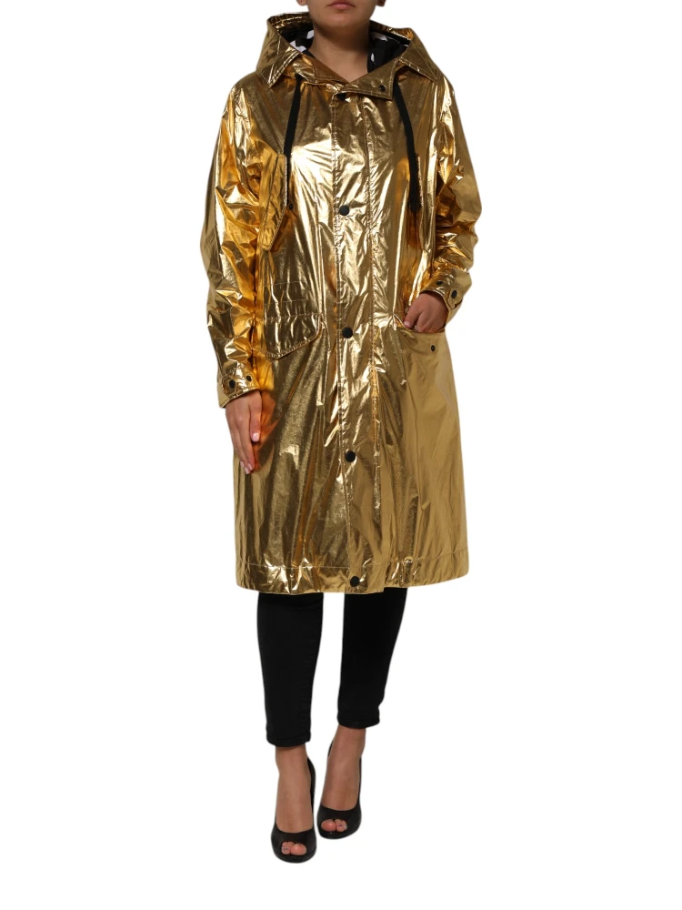 Gold Hooded Long Sleeves Trench Coat Jacket alternative