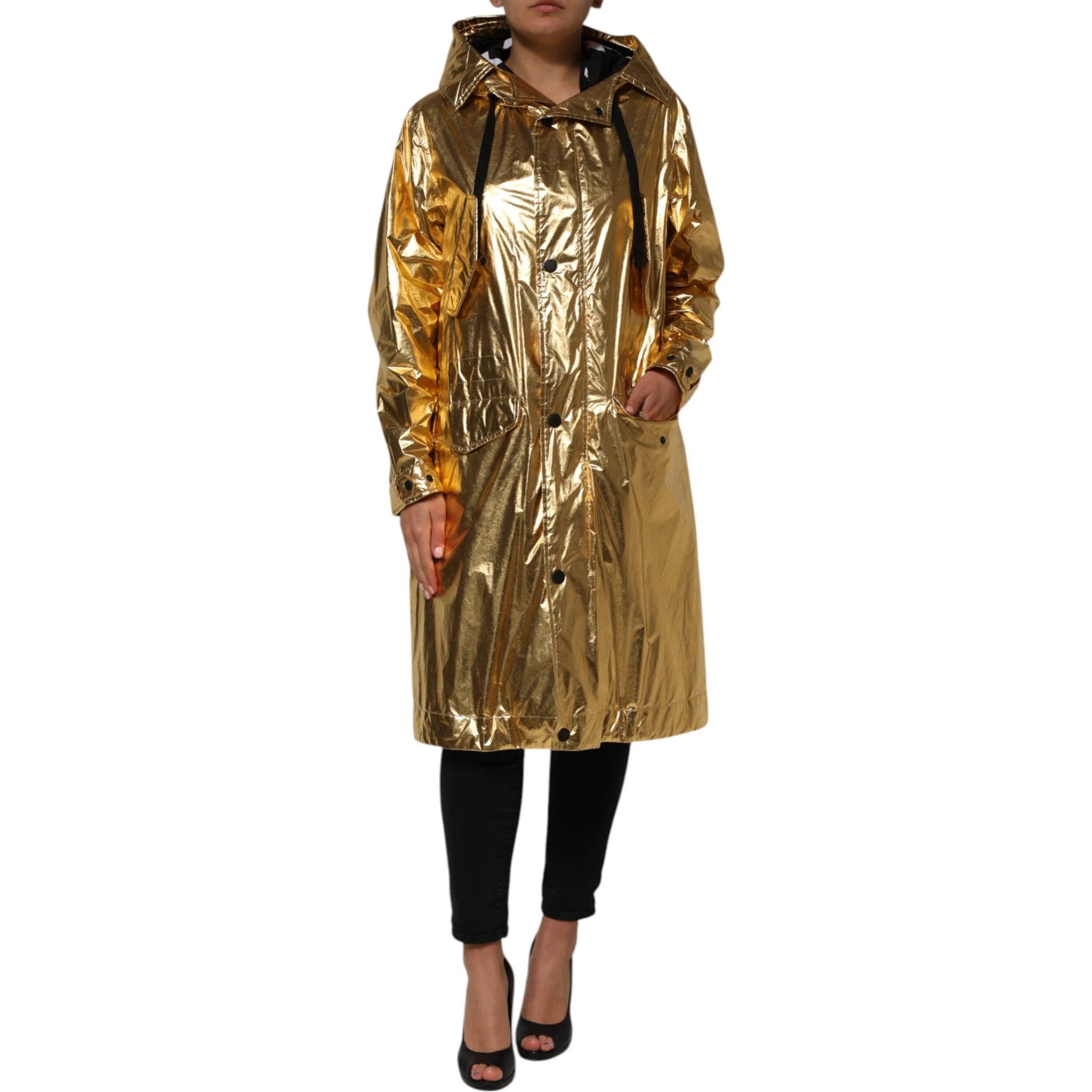 Gold Hooded Long Sleeves Trench Coat Jacket