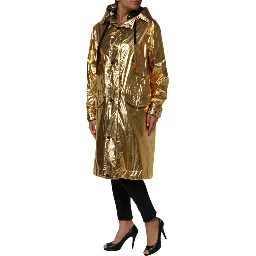Gold Hooded Long Sleeves Trench Coat Jacket