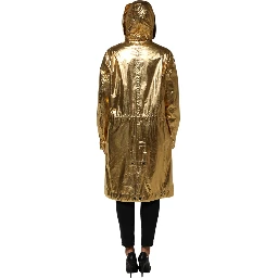 Gold Hooded Long Sleeves Trench Coat Jacket