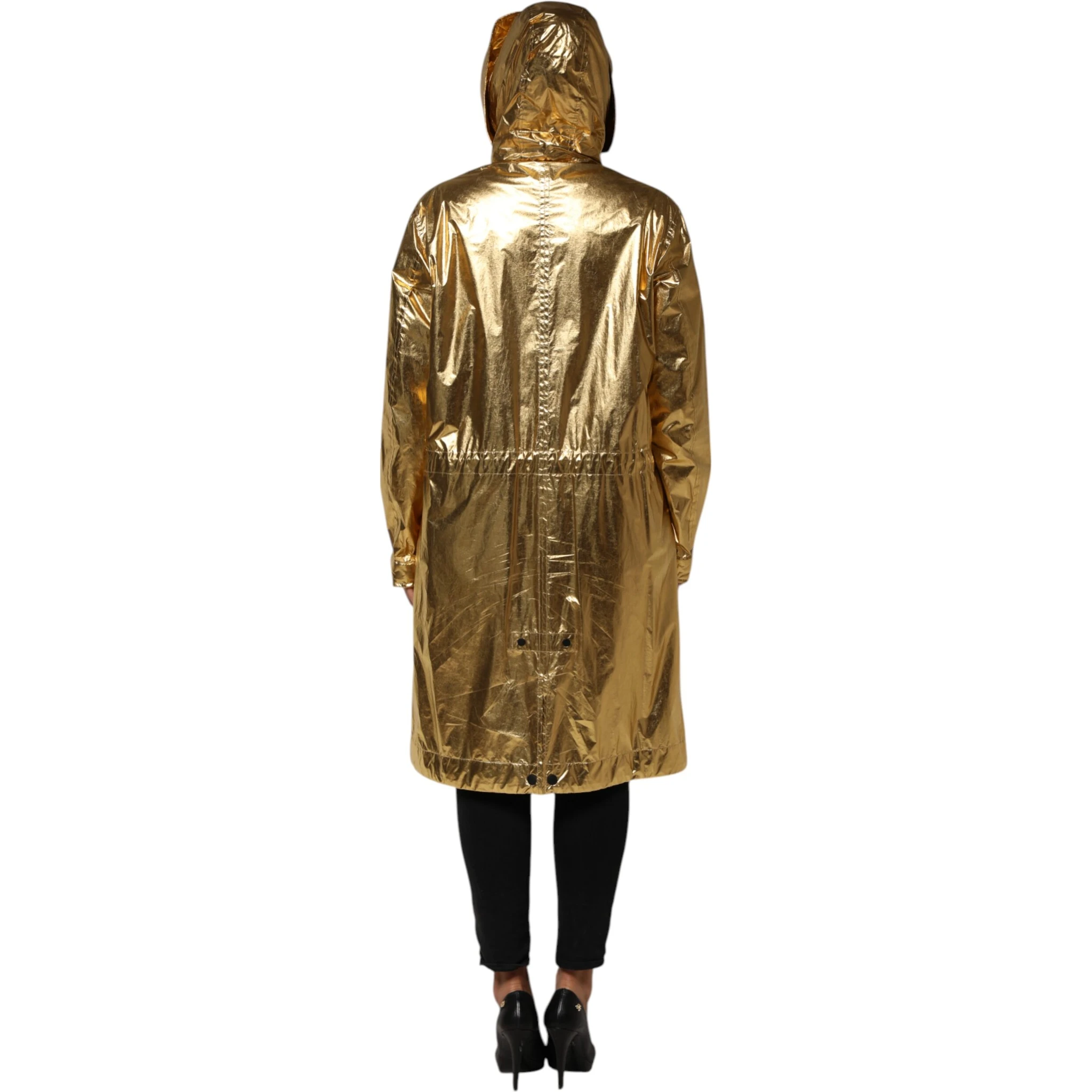 Gold Hooded Long Sleeves Trench Coat Jacket