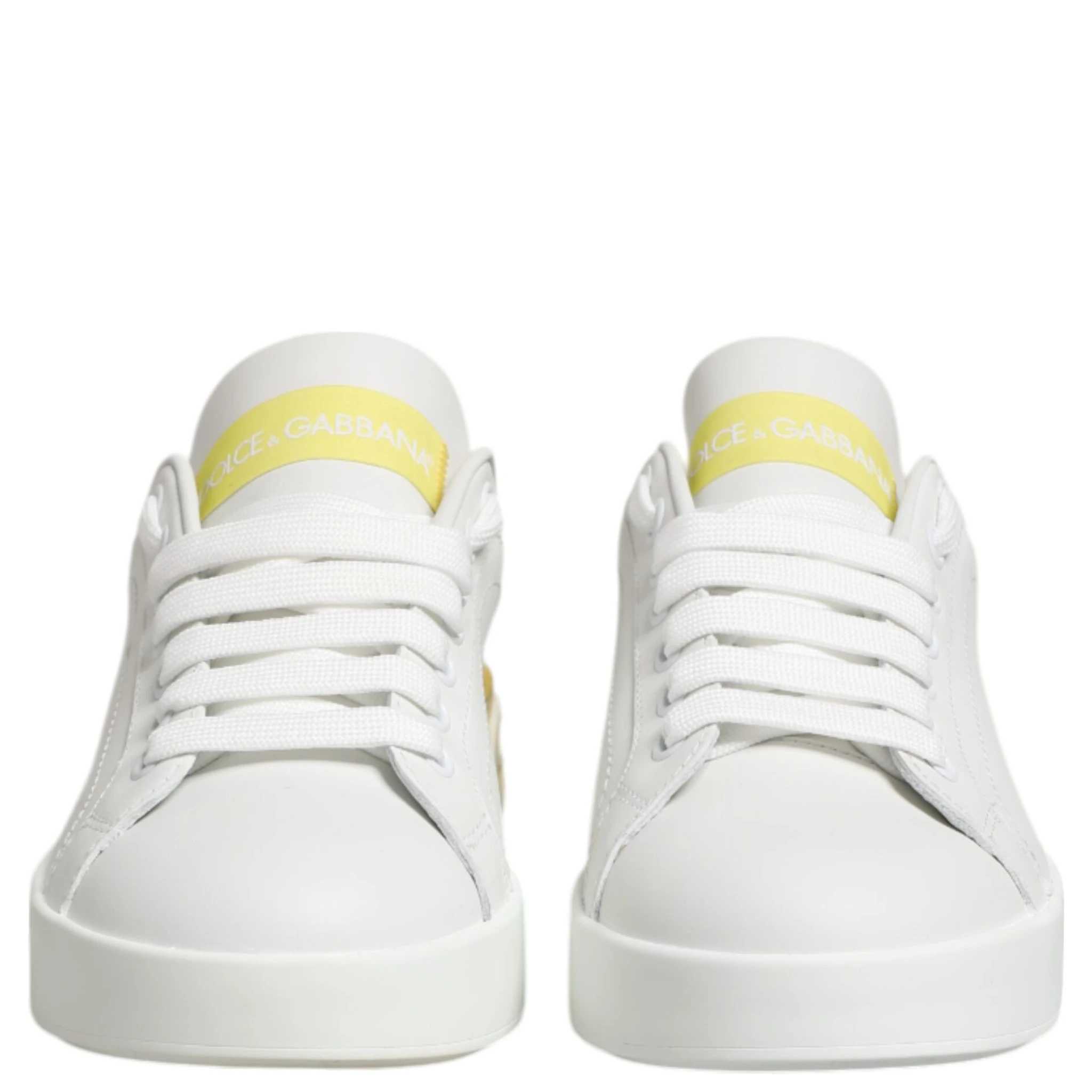 White Yellow Leather Low Top Sneakers Shoes