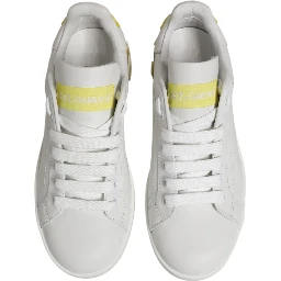 White Yellow Leather Low Top Sneakers Shoes
