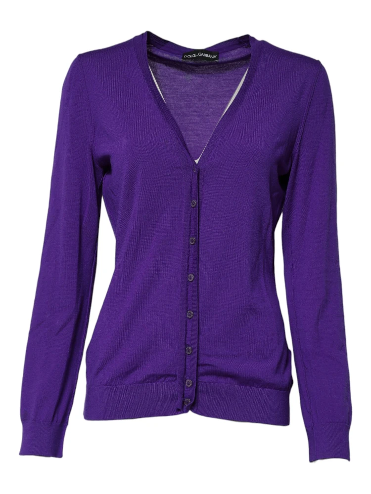 Purple Wool Knit V-neck Cardigan Sweater