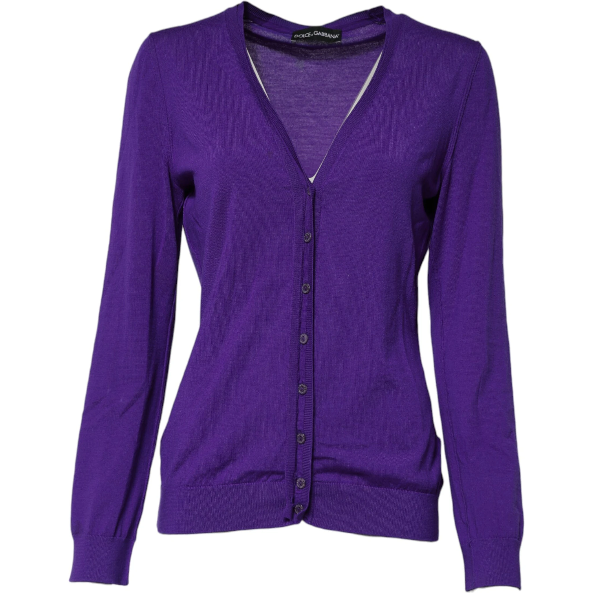 Purple Wool Knit V-neck Cardigan Sweater