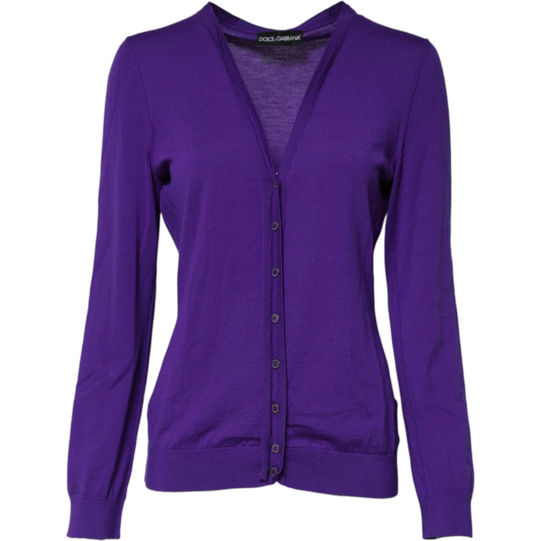 Purple Wool Knit V-neck Cardigan Sweater
