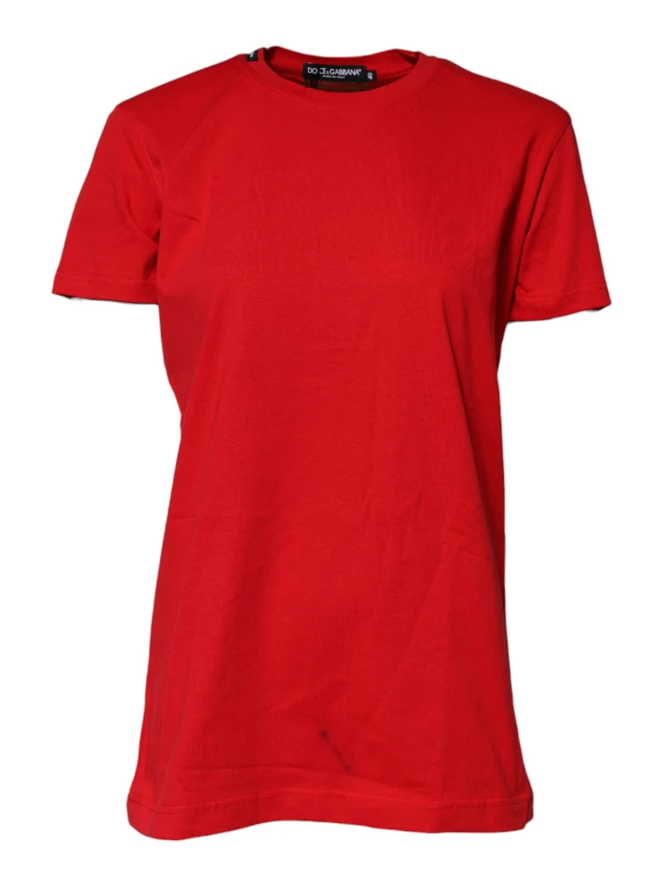 Red Cotton Short Sleeves Crew Neck Top T-shirt